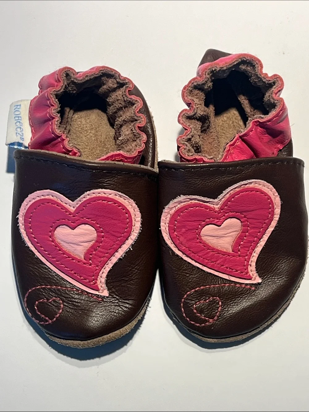 Robeez Dark Brown and Pink Heart Baby Soft-Soled Shoes